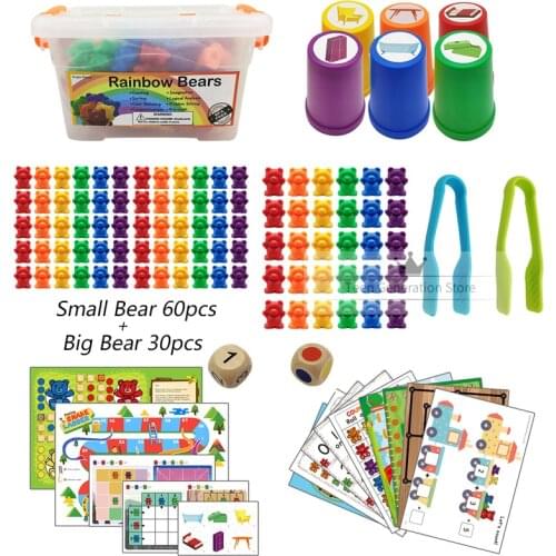 Rainbow Montessori Toys Counting Bears Match Sorting Cups Baby Kids Games Learning Preschool Educational Montessori Sensory Toys