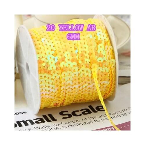 100 Yards 6mm AB Multi-Colored Sequins Trim, Sold per Packet of 1 Roll(100 Yards)-20 Yellow AB Confetti