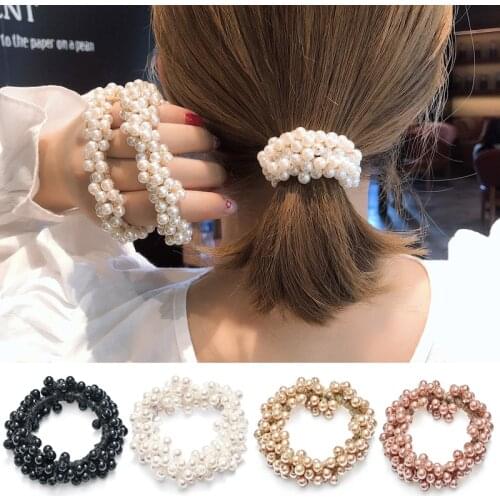 Rubber Band Rope Headwear Elastic Hairbands Scrunchies Ponytail Holder Pearl Beads Women Hair Bands Ties Girls Hair Accessories
