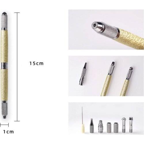 1 Pc 3 IN 1 Tebori Pen With Needles Permanent Makeup Pen Machine for Manual Eyebrow Tattoo (Gold)