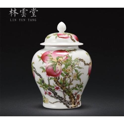 General Lin Yuntang hand-painted peach colored enamel bat tea pot of jingdezhen ceramic storage tank is placed by hand