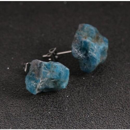 14 Style BOHO Natural Original Stone Blue Apatite Quartz Crystal Stainless Steel Stud Earrings For Women Female Bohemian Jewelry