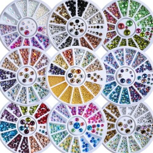 Mixed style flat back 3d strass nail art decorations rhinestones wheel crystal gem glitter nails accessoires supplies tools