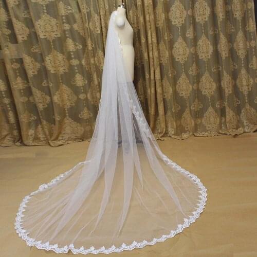 New Arrival Lace Wedding Veil with Comb 3 Meters Bridal Veil White Ivory Long Cathedral Veil Velo Sposa Lungo 2020