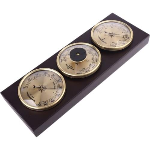 3Pcs/Set Barometer Thermometer Hygrometer with Wooden Frame Base Weather Station 517A