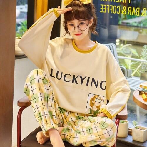 Thicken Keep Warm Home Suit Winter Pajamas For Women Cute Pineapple Pattern Pullover Casual Sleepwear Full Cotton Womens Pajama