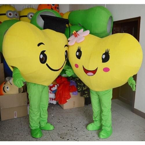 High Quality Yellow Heart Love Mascot Costume LOVE Heart Mascot Cosplay Costume Free Ship Can Add Logo Stage Performance Dress