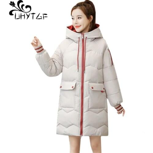 UHYTGF woman parkas Korean hooded down jacket winter coat Female mid-length loose plus size jacket cold warm students coats 1247