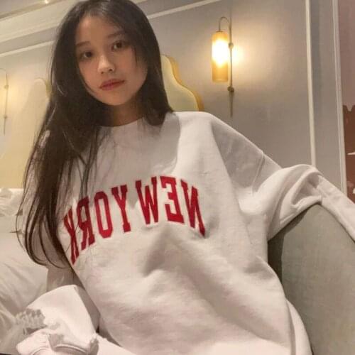 Autumn letter printing loose round neck sweater white coat female