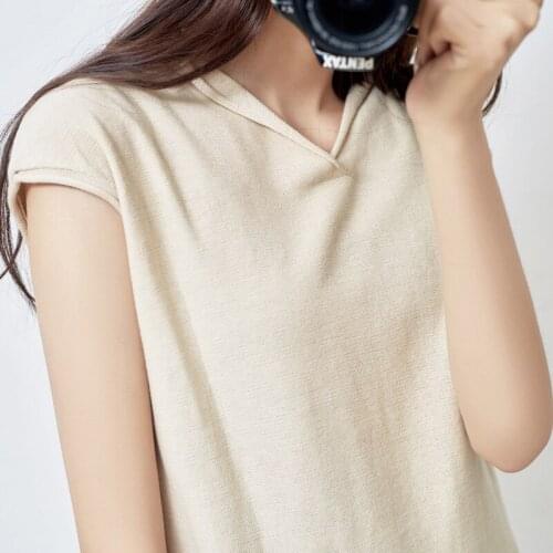 2020 Womens Summer New Temperament Pullover V-neck Loose Short Sleeve Sweater Womens Loose Solid Color