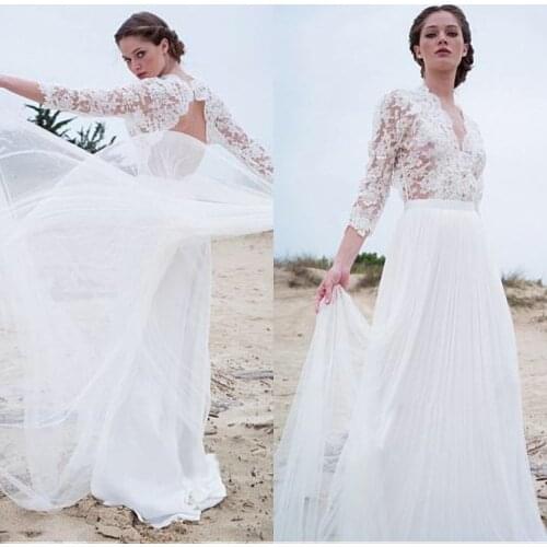 Stunning Tulle V-neck Neckline See-through A-Line Wedding Dress With Lace Appliques Bridal Dress Custom Made Vestidos de novia