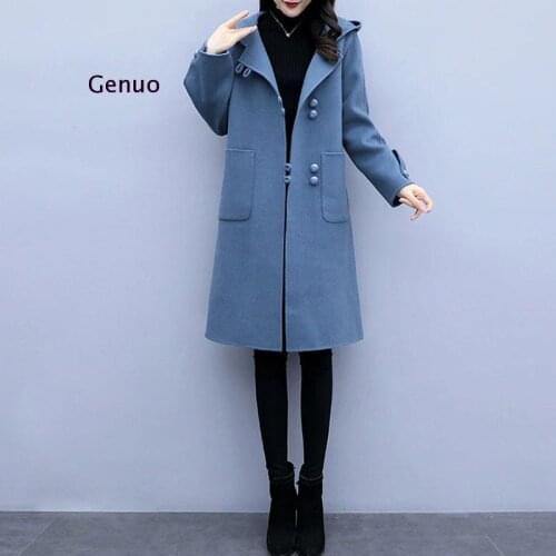 2021 New Autumn Winter Women Wool Coat Fashion Female Hoodies Loose Wool Jacket Outerwear Vintage Pearl Buttons Overcoat