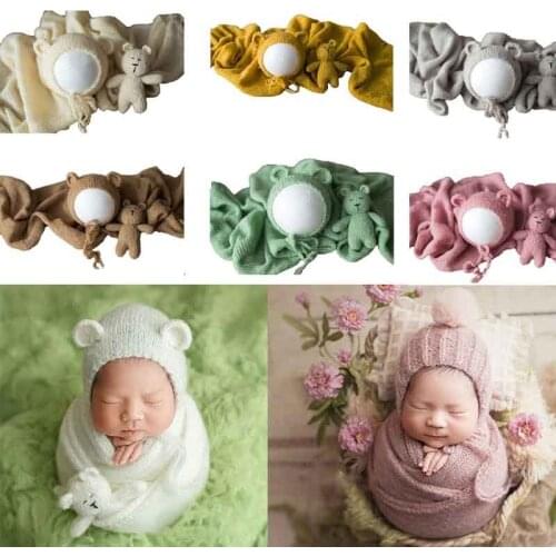 1-3Pcs Baby Knitted Hat Wrap Blanket Doll Set Newborn Photography Props Infants Photo Shooting Accessories