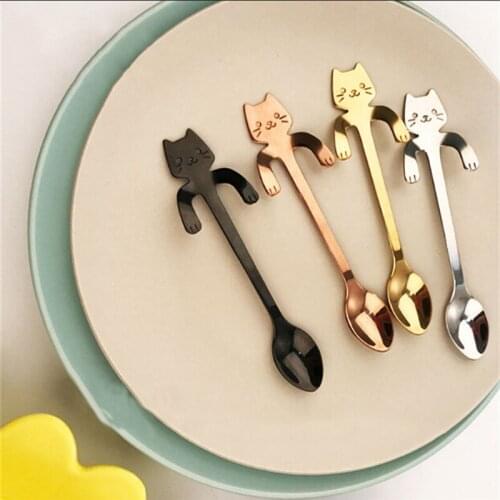 1PC Stainless Steel Cat Coffee Spoon Dessert Spoon Food Grade Ice Cream Candy Teaspoon Kitchen Supplies Tableware