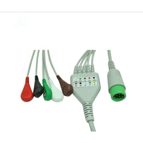 10PCS/LOT Compatible 5Lead AHA Snap ECG Cable for Comen C60 C80 Patient Monitor 12Pin