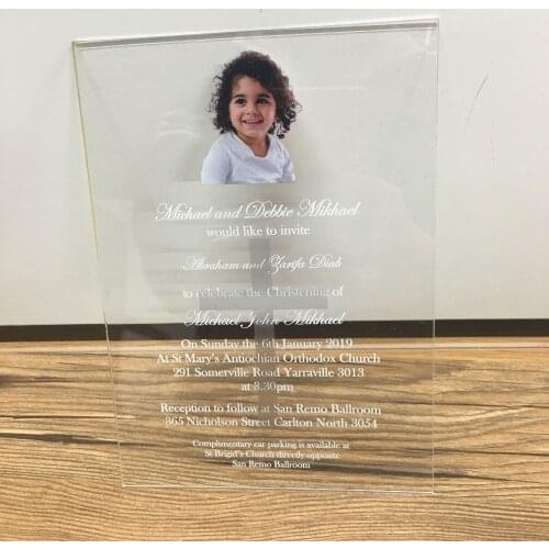 10pcs popular unique elegant baby baptism clear acrylic card various color printing customize invitation cards