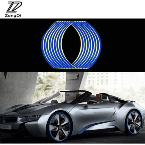 ZD 16pcs14" Car Wheel Reflective Rims Tape Decals Strip Stickers For Volvo S60 V70 XC90 Subaru Forester Peugeot 307 206 308 407