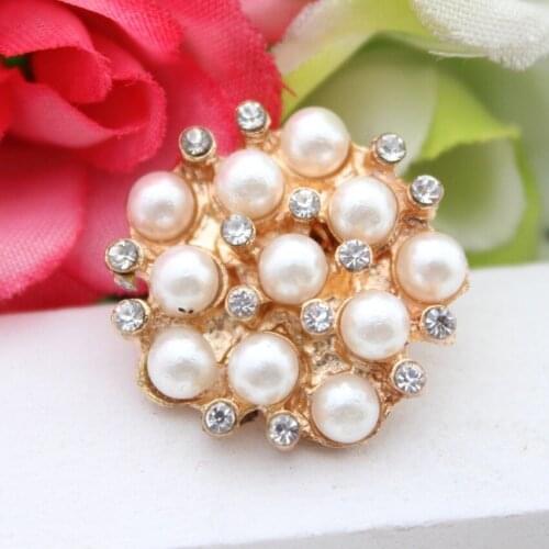 20pcs/lot 21MM flatback Pearl Buttons gold Alloy Round Rhinestone Button For Wedding bouquet