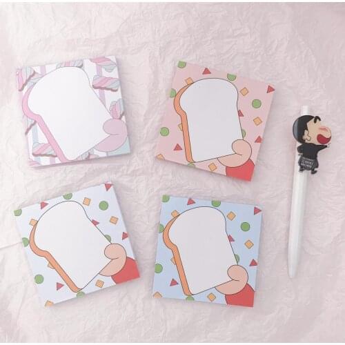 SIXONE 80 Sheets Ins Girl Heart Toast Cohesionless Leave Message Paper Kawaii Student Memo Pad Hand Account Diary Stationery
