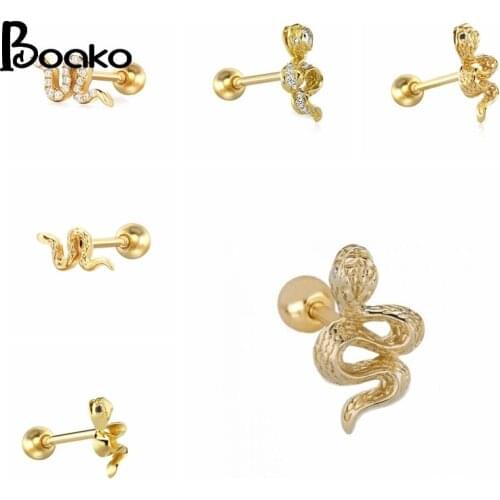 BOAKO Snake Series 1Pcs 925 Sterling Silver Earrings For Women Stud Earrings Cartilage Ear Piercing Mom Gift Серьги Gold/Silver