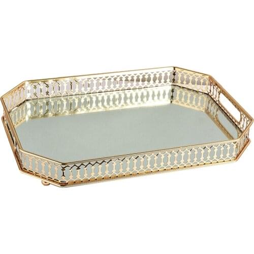 Large 8-Corner Golden Fruit Food Storage Display Mirror Tray Perfume Makeup Tray