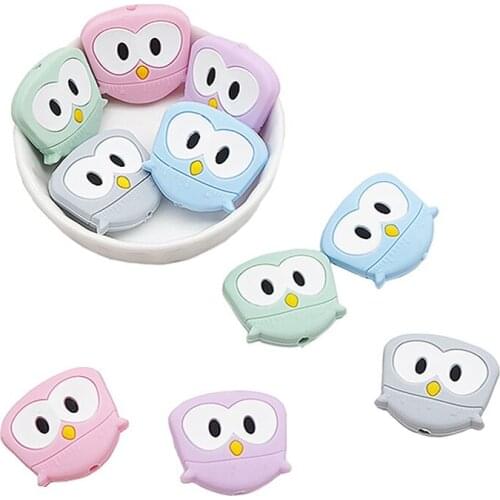 Chengkai 50pcs Owl Silicone Bird Teether Bead DIY Baby Mini Animal Teething Montessori Sensory Toy Pacifier Jewelry Making Beads