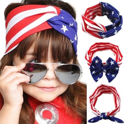 Children Headbands Flag Rabbit Ears American National Day Baby Knotted Hair Accessories Headwear Red Girls Fashion Cotton