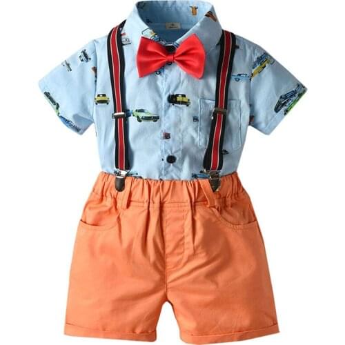 Baby Boy Clothes Casual Bow Print Shirt+Shorts Pants 3PCS Gentleman Clothing Set Summer Child Kids Costume Boys Toddle Clothes