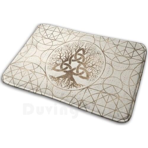 Tree Of Life - Yggdrasil With Triquetra Pastel Gold Soft Non-Slip Mat Rug Carpet Cushion Triquetra Yggdrasil Tree Of