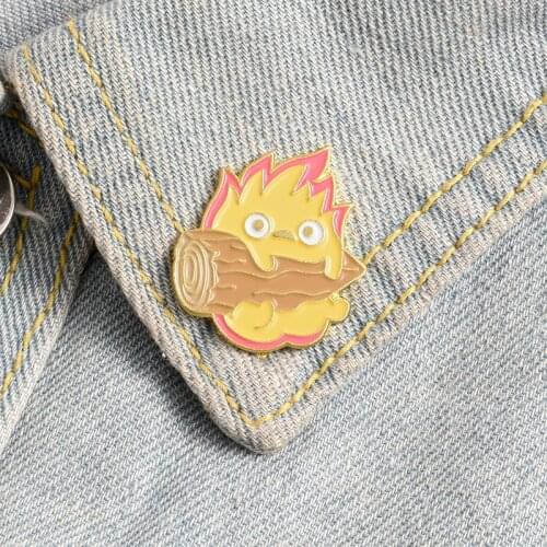 Enamel Pin Custom Japanese Anime Brooches Fire Elf Badge for Bag Lapel Pin Buckle Howl Jewelry Gift for Friends