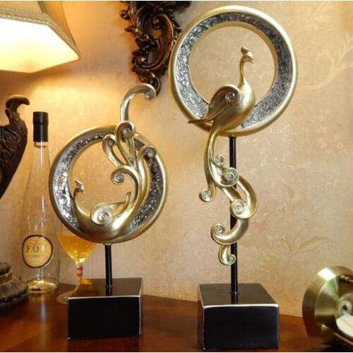 European Resin Retro Gold Phoenix Sculpture Figurines Crafts Decoration Home Livingroom Ornament Decor Office Desktop Furnishing