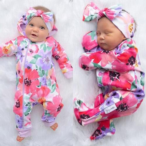Girl Jumpsuits 0-24M US Flower Newborn Baby Girl Zipper Cotton Romper Jumpsuit Autumn Outfits Clothes Baby Clothing Bodysuits