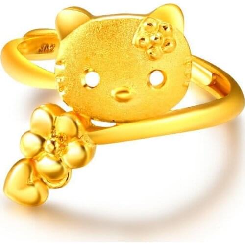 Korean KT Cat Ring Kitty Open Ring Golden Jewelry Korean Version of Fashion Ring Valentines Day Gifts on February 14