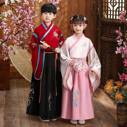 Chinese Style Boy And Girl Hanfu Traditional Dance Costume Clothing Oriental Tang Dynasty Outfit