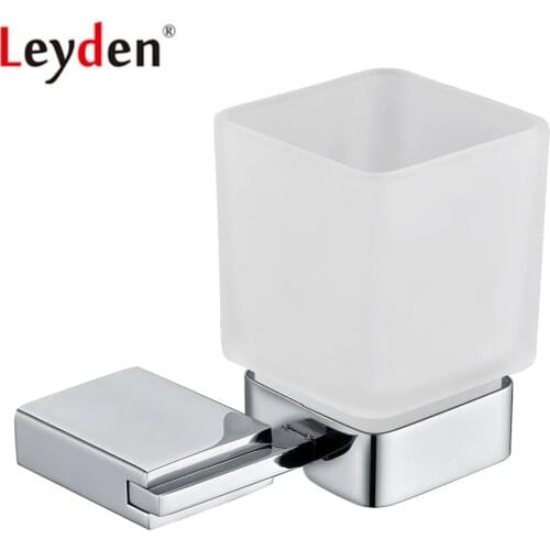Leyden Wall Mounted Chrome 304 Stainless Steel Single Toothbrush Holder Glass Cup Tooth Cup Holder Bathroom Accessories