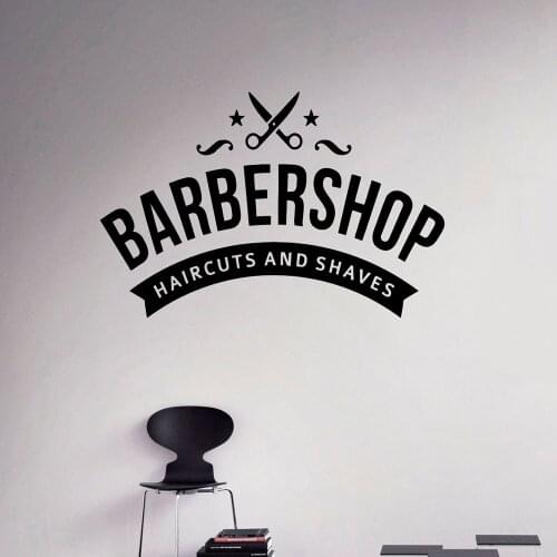 Barbershop Logo Wall Decal Hairdresser Salon Door Window Vinyl Sticker Haircuts And Shaves Shop Interior Decor Words Mural Q780