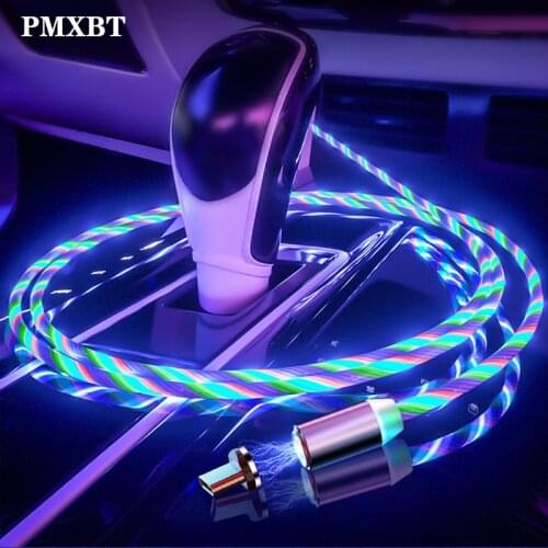 Magnetic Charge Micro USB Type C Cable Fast Charging For iphone samsung xiaomi redmi note 7 LED lighting Glow Flowing USB C Wire