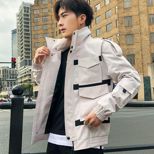 Fashion Mens Loose Safari Style Casual Jacket Pockets Turtleneck Cargo Coats Boys Outwear Size M-3XL S221