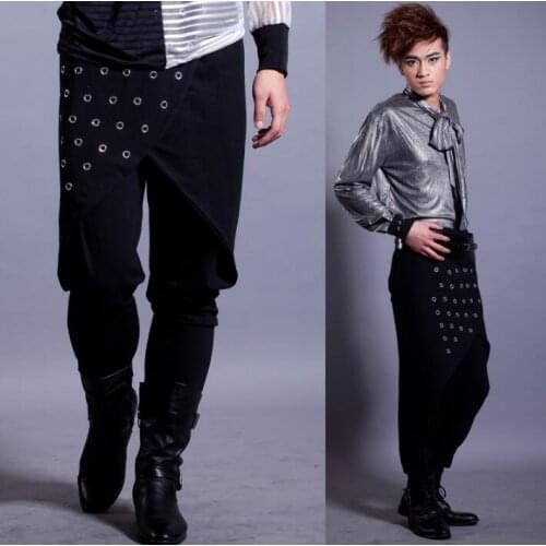 Stage personality men pants skirt harem pant men feet trousers singer dance rock fashion pantalon homme novelty black punk