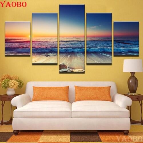 Painting by numbers Sunrise Sea Landscape diy diamond painting home decor resin square/round drill rhinestone embroidery 5 pcs