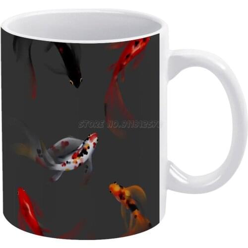 Koi Fish Set ( Dark Grey ) White Mug New Good Quality Print Mug 11 Oz Coffee Cup Lemonpoppyseedmuffin Koi Koi Fish Fish Fish Pa