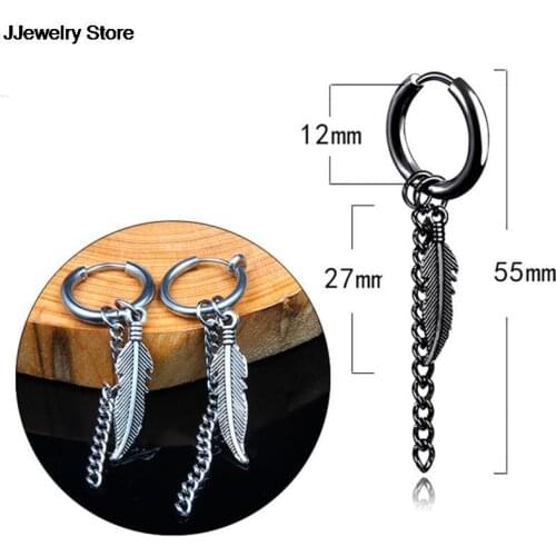 New 1Pc Mens Chain Black White Plated K Tassel Earring Guys Jewelery Accessory Hipster Grunge Style Punk Dagger Earrings