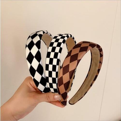 Checkerboard hairbands women summer thin sponge black and white grid retro headbands