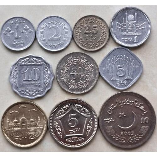 Pakistan 1 Paisa-10 Rupees Full Set 10 Pieces Genuine Coins Real Original Coin