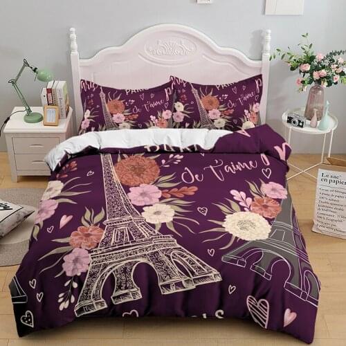 Paris Eiffel Tower Comforter Bedding Set Scenery 3D Print Luxury Queen King Single Duvet Cover Set Home Textile Decor Fashion