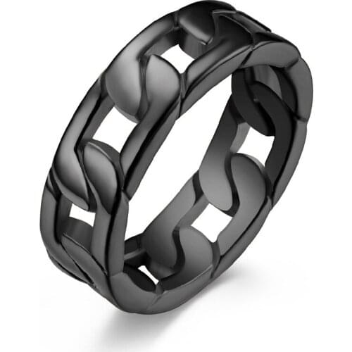 European American Fashion Titanium Steel Weaving Chain Stainless Steel Rings For Men Male Punk Rock Golden Black Unix Jewelry