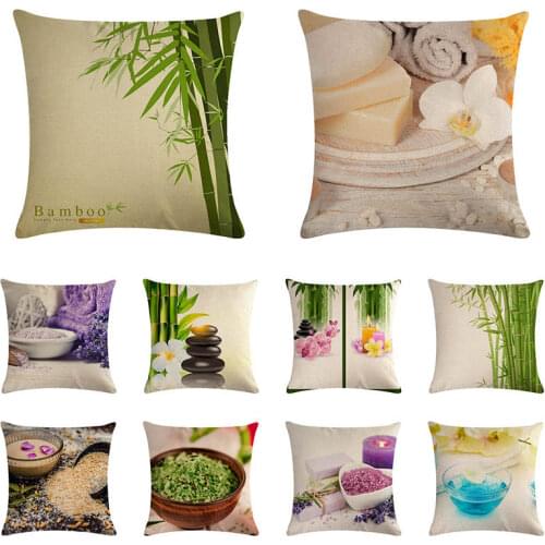 SPA Style Plant Green Bamboo Cotton Seat Cushion Office Car Sofa Home Decoration Cushion Cover Pillow Case ZY990