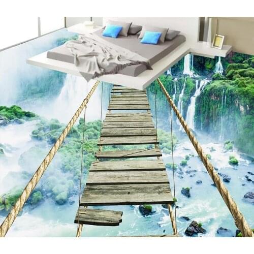 Custom photo wallpaper 3D stereoscopic 3D landscape waterfall bridge floor Home Decoration