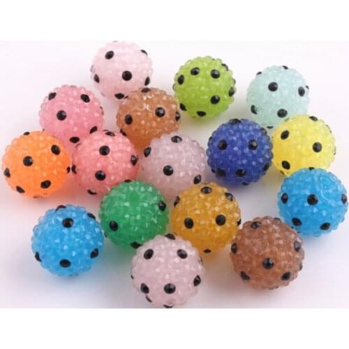 Kwoi vita Jelly Back Clear Rhinestone Beads 20MM 100pcs/lot Black Dot Resin Rhinstone Ball Beads for Chunky Jewelry