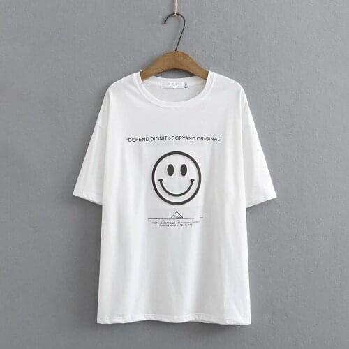 Plus size O-neck short sleeves cotton women tshirts 2021 summer ladies t shirts female tops Smiley print orange white t-shirts